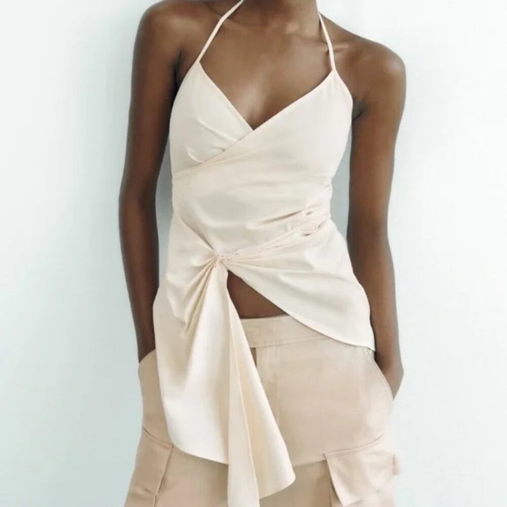 NWT Zara Asymmetric Gabardine Top